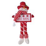 Boneco De Neve Sentado Vermelho e Branco Placa Feliz Natal