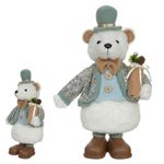 Urso Natal Em Pé Branco E Azul Com Presente 33cm Luxo