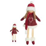 Enfeite Natal Menina Sentada Roupinha Tweed Coração 49cm