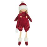 Enfeite Natal Menino Sentado Roupinha Tweed Macacão 43cm