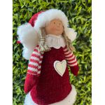 Enfeite Natal Menina em Pé Asas Roupa Tricot Coração 45cm