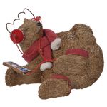 Urso Femea Natal Deitada Bege com Cachecol e Fone 23x33,5cm