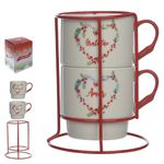 Jogo 2 Caneca Cerâmica com Suporte Frases Branco Vermelho