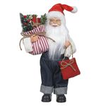 Papai Noel Em Pé Saco De Presente Roupa Jeans 30cm