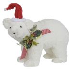  Urso Decorativo Natal em Pé Branco e Vermelho Touca 28cm