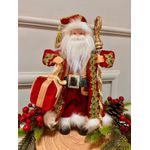 Papai Noel em Pé Veludo Vermelho com Cajado 30cm