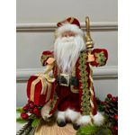 Papai Noel em Pé Veludo Vermelho com Cajado 30cm