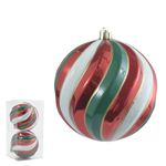Bola De Natal Decorada Colorida Listras 2 Unidades 10cm