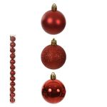 Jogo 12 Bolas de Natal Tubo Misto Vermelho 5cm