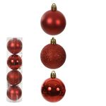 Jogo 4 Bolas de Natal Tubo Misto Vermelho 10cm