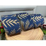 Fita Natalina Aramada 6,3cm Linho Azul e Dourado 9,14m