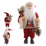 Papai Noel Em Pé Saco De Presente Vermelho Xadrez 30cm Natal