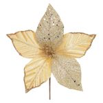 Flor De Natal Pequena Veludo Dourada Com Brilho