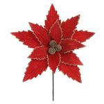 Flor Natalina Poinsetia Vermelho Veludo com Pinha 24cm Natal