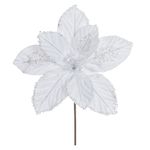 Flor Natalina Poinsetia Branca Veludo com Lantejoula Natal