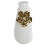 Vaso Decorativo Cerâmica Branco com Flor Dourada 25,2cm 13,8d