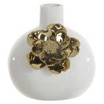Vaso Decorativo Cerâmica Branco com Flor Dourada 10,5cm 11,5d