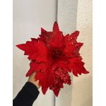 Flor Natalina Poinsetia Vermelha Com Brilho