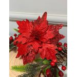 Flor Natalina Poinsetia Vermelha Com Brilho