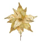 Flor Natalina Grande Poinsetia Veludo Dourado Com Brilho Dourado