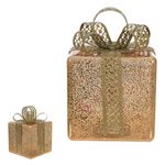 Caixa Decorativa Com Led Presente Natal Vidro Dourado 26cm