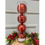 Jogo 4 Bolas De Natal Perolada E Fosca Tubo Vermelho 10cm