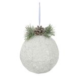 Bola Decorada Aramada Brilho Branco Com Pinha 15cm