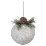 Bola Decorada Aramada Brilho Branco Com Pinha 12cm
