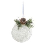 Bola Decorada Aramada Brilho Branco Com Pinha 10cm Branco
