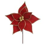 Flor De Natal Veludo Vermelho Dourado Com Brilho