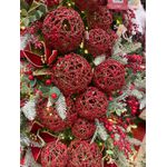 Jogo 2 Bolas De Natal Aramada Com Mini Berry Vermelho 15cm