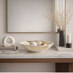 Centro de Mesa Decorativo Cerâmica Melted Off White Dourado 28cm