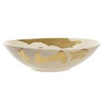 Centro de Mesa Decorativo Cerâmica Melted Off White Dourado 28cm