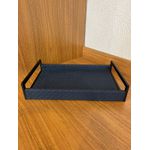 Bandeja Retangular Madeira Couro Sintético Azul 36cm