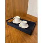 Bandeja Retangular Madeira Couro Sintético Azul 36cm