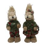 Boneco Natalino Casal Esquilo Xadrez Decoração Natal