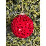 Jogo 3 Bolas De Natal Tecido Vermelho com Lantejoula 10cm