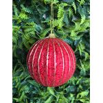 Caixa com 3 Bolas Decoradas Vermelha Com Fio Dourado 8 Cm