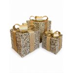 Jogo 3 Cx De Presente Decorativa Laço Dourado Brilho Natal