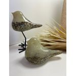 Escultura Pássaro Decor em Vidro Bege e Preto 14cm