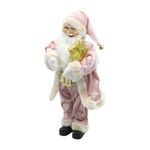 Papai Noel Em Pé Saco De Presente Rosa E Dourado 47cm Natal Rosa