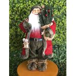 Papai Noel em Pé Campestre com Casinha Vermelho e Verde 60cm