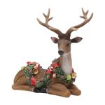 Rena Decorativa Sentada Com Festão Natalino 25cm Marrom