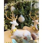 Rena Decorativa Sentada Resina Colar Dourado Led Luxo Natal