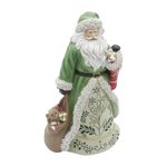 Papai Noel Em Resina Luxo Natal Verde Mint Ursinho e Bota 30cm