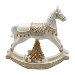 Cavalo De Balanço Branco e Dourado Ursinho Decoração Natal Resina