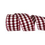 Fita Natalina Aramada 6,3cm Xadrez Vermelho E Branco 9,14m