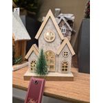 Enfeite De Natal Casinha Decorativa Madeira E Led Verde 16cm