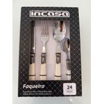 Faqueiro Premium Em Metal C/24 Pcs Prata Cabo Branco Luxo