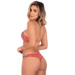 12004 - Conjunto Push up, Coral. Calcinha fio. - Coral